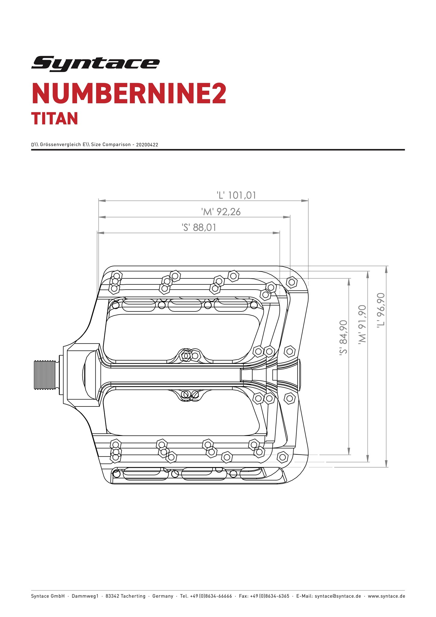 Syntace NumberNine2 Titan Pedale - Superleichte Plattform-Pedale /  Flatpedals mit Titan Achse und gefrstem Monoblock-Pedalkrper aus 7075-T6  Aluminium, MTB Pedale - multisportartikel.de